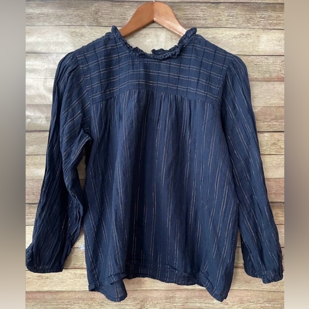 Anthropologie Maeve Women’s Reston Blouse Navy Blue Vertical Stripes Size Medium